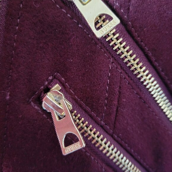 Guess Wool Women’s M, Maroon w/Gold Zippers Jacket, Moto Jacket, Full Zip & Full - Picture 5 of 13